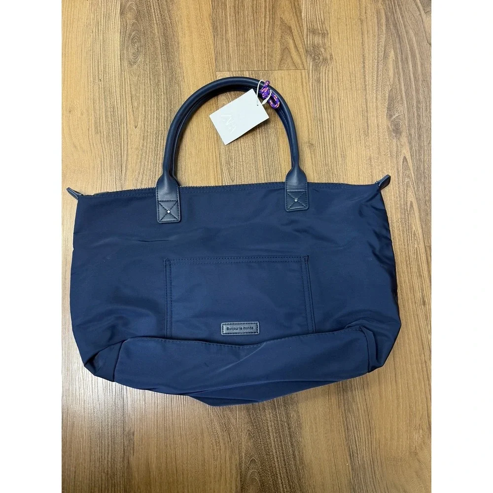 Zara Blue Nylon Tote Bag Purse‎ Capsule Bonjour Le Monde French Resort